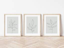 Sage Green Bedroom Prints, Neutral Wall Set Of 3, Botanical Print, Beige Home Above Bed Prints - thumbnail 1