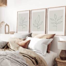 Sage Green Bedroom Prints, Neutral Wall Set Of 3, Botanical Print, Beige Home Above Bed Prints - thumbnail 2