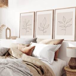 Sage Green Bedroom Prints, Neutral Wall Set Of 3, Botanical Print, Beige Home Above Bed Prints - thumbnail 3