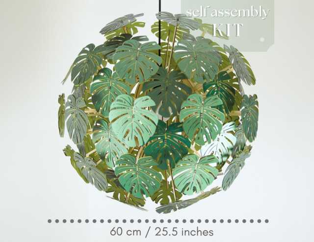 Monstera Lampshade Boho Chandelier Lighting, Tropical Pendant Lamp Diy Kit - image 1