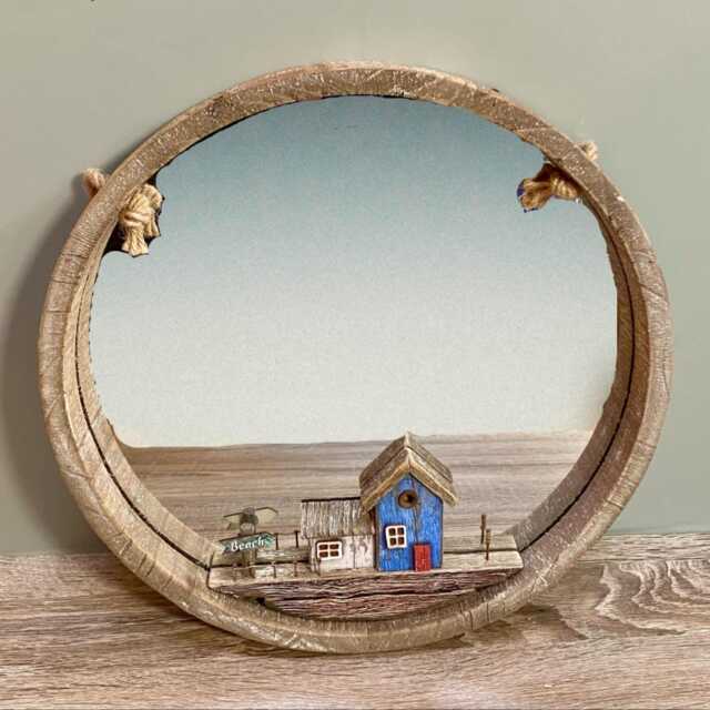 Large Rustic Boat Round Mirror Nautical Rope Wall Hanging Beach Seaside Living Indoor Decoration - image 1