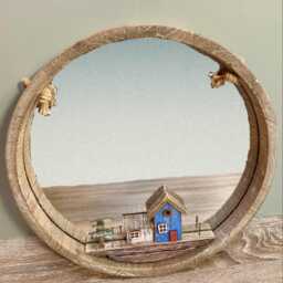 Large Rustic Boat Round Mirror Nautical Rope Wall Hanging Beach Seaside Living Indoor Decoration - thumbnail 3
