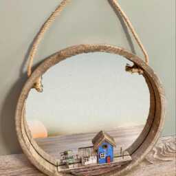 Large Rustic Boat Round Mirror Nautical Rope Wall Hanging Beach Seaside Living Indoor Decoration - thumbnail 2