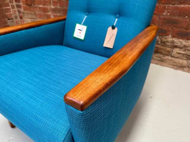 Single Danish Mid Century Teak 50S 60S Inspired Low Back Cocktail Lounge Chair in Teal - image 1