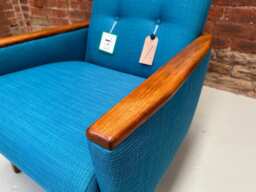 Single Danish Mid Century Teak 50S 60S Inspired Low Back Cocktail Lounge Chair in Teal