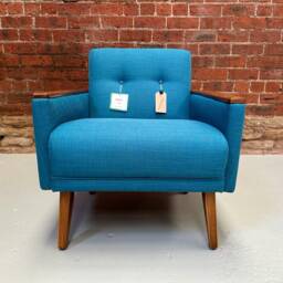 Single Danish Mid Century Teak 50S 60S Inspired Low Back Cocktail Lounge Chair in Teal - thumbnail 2