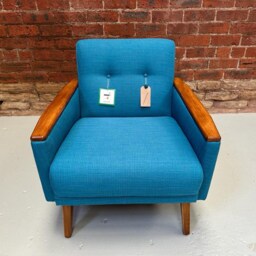 Single Danish Mid Century Teak 50S 60S Inspired Low Back Cocktail Lounge Chair in Teal - thumbnail 3