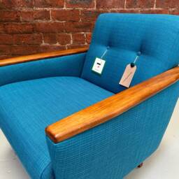 Single Danish Mid Century Teak 50S 60S Inspired Low Back Cocktail Lounge Chair in Teal - thumbnail 4