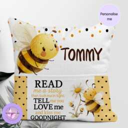 Personalised Bee Reading Cushion With Pocket - Kids Bedtime Pillow Custom Name Nursery D??cor For Children Gift