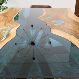 White Oreo - Live Edge River Dining Table With Bench & Glowing Resin Fillin - thumbnail 3