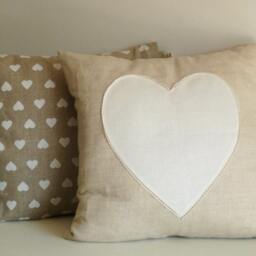 Pillow Beige With White Heart, Heart Pillow, Shabby Chic Romantic Gift For Mom, Girl, Handmade Pillow Cover - thumbnail 2