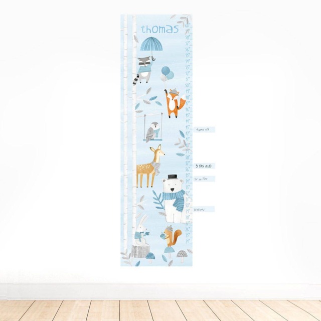 Personalized Woodland Growth Chart - Fabric Wall Decal Blue Mej - image 1