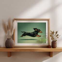 Dachshund Zoomies Wall Art, Running Weenie Dog Painting, Funny Pet Artwork, Rustic Decor, Playful Animal Poster, Cute Lover Print - thumbnail 1