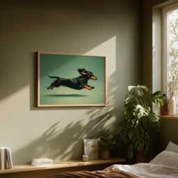 Dachshund Zoomies Wall Art, Running Weenie Dog Painting, Funny Pet Artwork, Rustic Decor, Playful Animal Poster, Cute Lover Print - thumbnail 2
