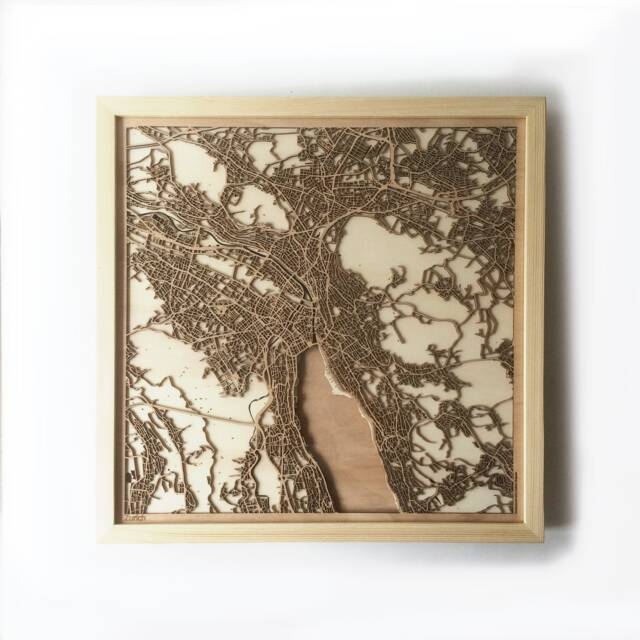Zurich Wooden Map - Laser Cut 3D City Streets, Framed Wall Art - image 1