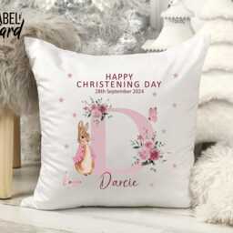 Personalised Peter Rabbit Cushion - Girls Christening Gift Daughter Granddaughter Goddaughter Flopsy Bunny Baptism - thumbnail 3
