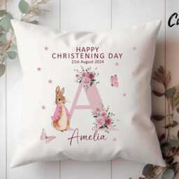 Personalised Peter Rabbit Cushion - Girls Christening Gift Daughter Granddaughter Goddaughter Flopsy Bunny Baptism - thumbnail 2
