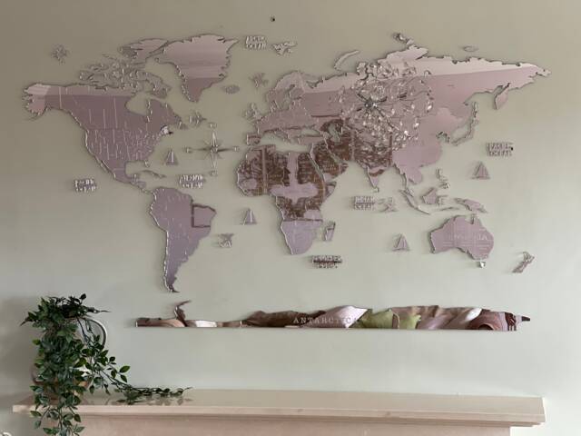 Silver Mirror World Map Wall Art Engraved Acrylic - image 1