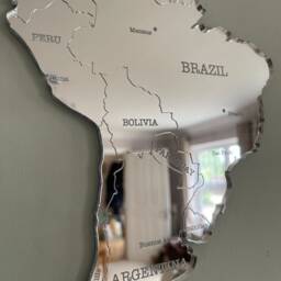 Silver Mirror World Map Wall Art Engraved Acrylic - thumbnail 4