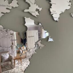 Silver Mirror World Map Wall Art Engraved Acrylic - thumbnail 2