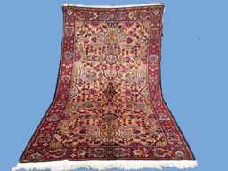 Handmade Sarouk Rug 4x7, Vintage Peach Crimson Area Rug, Small Floralrug, Afghan Busy Style Wool Eclectic Boho Entryway Floor Decor