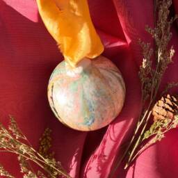Hand Marbled Baubles - Painted With Silk Ribbons Ceramic Festive Ornaments Christmas Tree Decorations - thumbnail 3