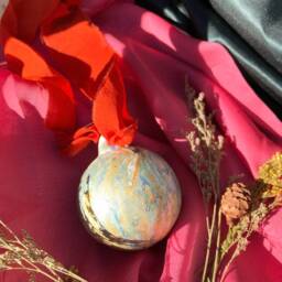 Hand Marbled Baubles - Painted With Silk Ribbons Ceramic Festive Ornaments Christmas Tree Decorations - thumbnail 2