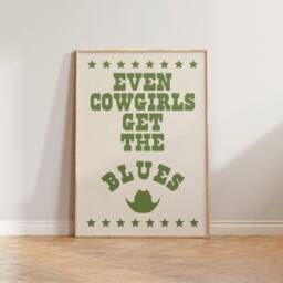 Cowgirl Print, Retro Western Poster, Even Cowgirls Get The Blues Wall Art, Wild West Decor, Vintage Aesthetic Mid Century Print - thumbnail 2