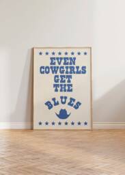 Cowgirl Print, Retro Western Poster, Even Cowgirls Get The Blues Wall Art, Wild West Decor, Vintage Aesthetic Mid Century Print - thumbnail 1