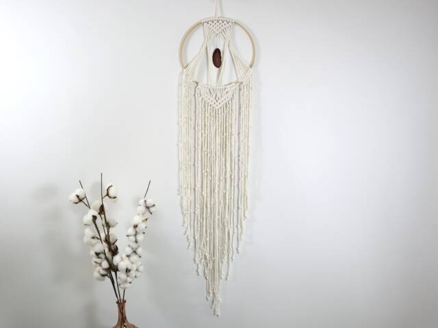 Macrame Wall Hanging With Agate Slice Boho Decor - image 1