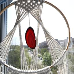 Macrame Wall Hanging With Agate Slice Boho Decor - thumbnail 3
