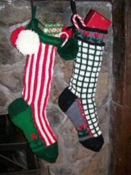 Hand Knit Christmas Stocking Red White Candy Cane Stripe Flower Border Detail By Santa's Works - thumbnail 3
