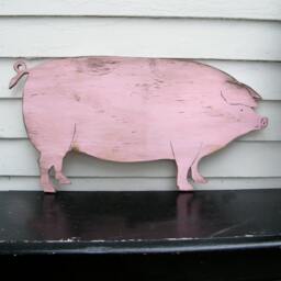 Pig Sign Country Wooden Piggy Wall Art Farmhouse Decor Distressed Pork Bbq Outdoor - thumbnail 3