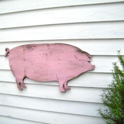 Pig Sign Country Wooden Piggy Wall Art Farmhouse Decor Distressed Pork Bbq Outdoor - thumbnail 2