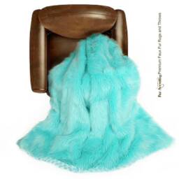 Turquoise Faux Fur Throw Blanket - Plush Minky Cuddle Lining, Handmade Usa
