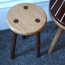 Handmade Oak & Walnut Milking Stool Round Accent Table - thumbnail 4
