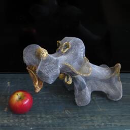 Cute Dog Wire Metal Mesh Sculpture/3D Art Figurine Pet Lovers Silver Color Ooak - thumbnail 3
