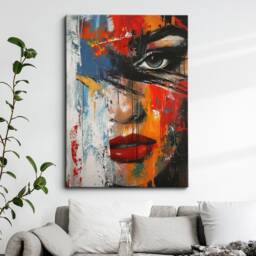 Female Face Colourful Abstract Paint Art Painting Framed Poster Print & Canvas Wall Decor Home Bedroom Banksy Gift - thumbnail 1
