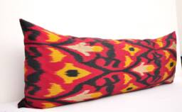 Red Ikat Long Lumbar Pillow Cover, Decorative Body - thumbnail 1