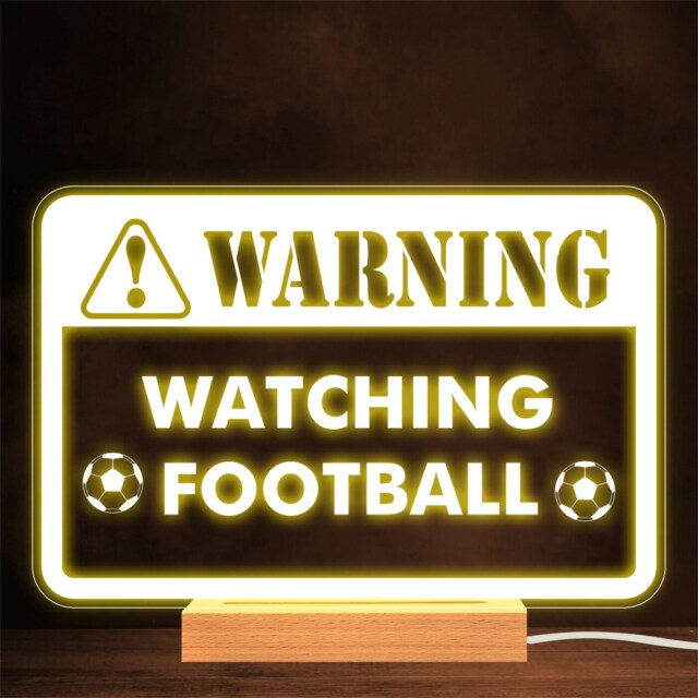 Warning Sign Watching Football Sports Fan Personalised Gift Lamp Night Light - image 1