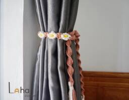 Macrame Curtain Tiebacks Natural Cotton Flower Drape Tie - 65-95cm