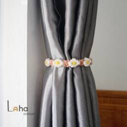 Macrame Curtain Tiebacks Natural Cotton Flower Drape Tie - 65-95cm - thumbnail 3