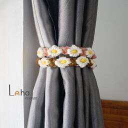 Macrame Curtain Tiebacks Natural Cotton Flower Drape Tie - 65-95cm - thumbnail 2