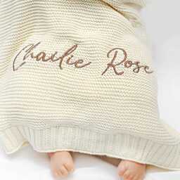 Personalized Baby Blanket Soft Organic Cotton Knit, Embroidered Name - thumbnail 2