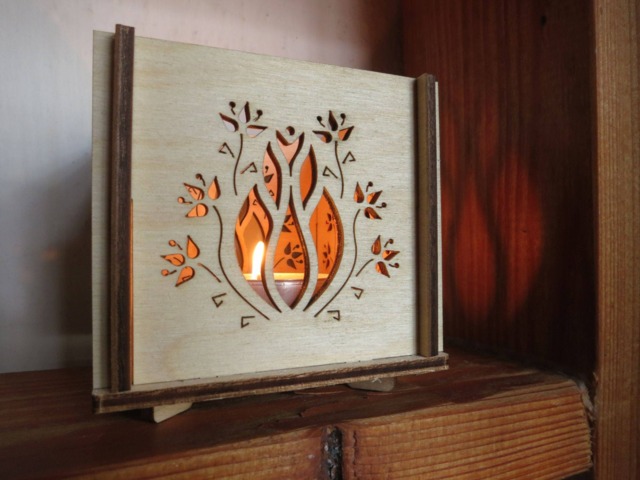 Tulip Flower Wooden Tealight Lantern Openwork Shadow Candle Holder - image 1