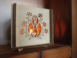 Tulip Flower Wooden Tealight Lantern Openwork Shadow Candle Holder - thumbnail 1