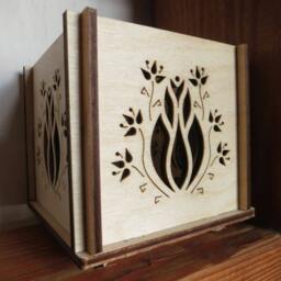 Tulip Flower Wooden Tealight Lantern Openwork Shadow Candle Holder - thumbnail 2