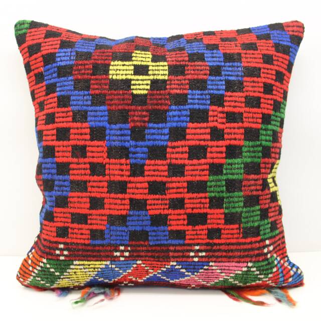 Handmade Kilim Pillow Cover 24x24, Turkish Rustic Home Design - image 1