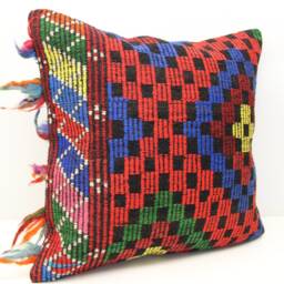 Handmade Kilim Pillow Cover 24x24, Turkish Rustic Home Design - thumbnail 2