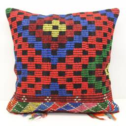Handmade Kilim Pillow Cover 24x24, Turkish Rustic Home Design - thumbnail 1